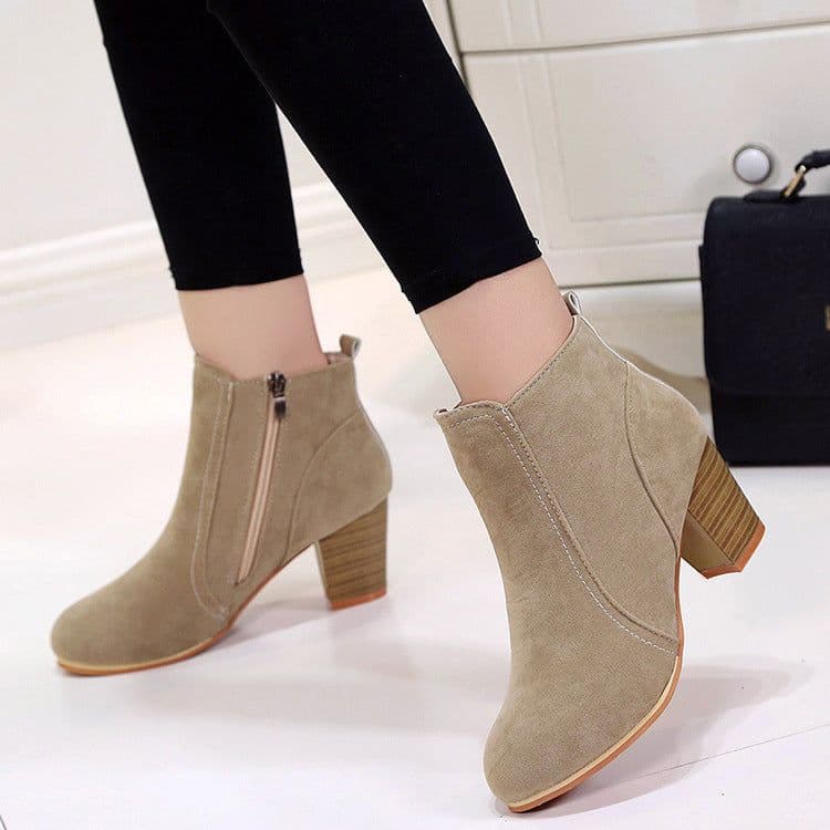 image-Women's Martin Boots Suede Khaki Mid Heel