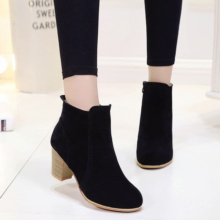 image-Women's Martin Boots Suede Khaki Mid Heel