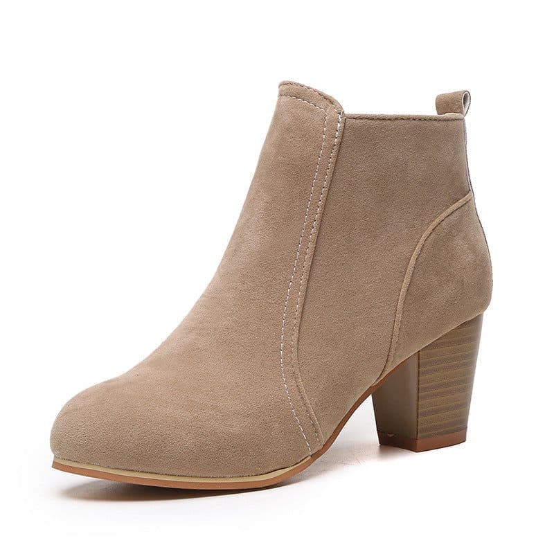 image-Women's Martin Boots Suede Khaki Mid Heel