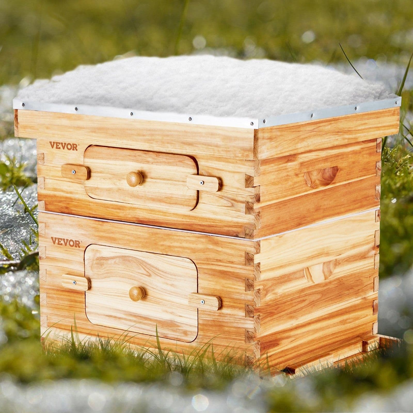 image-VEVOR Bee Hive 20 Frame Bee Hives Starter Kit, Beeswax Coated Fir Wood, 1 Deep + 1 Medium Bee Boxes Langstroth Beehive Kit, Transparent Acrylic Windows with Foundations for Beginners Pro Beekeepers