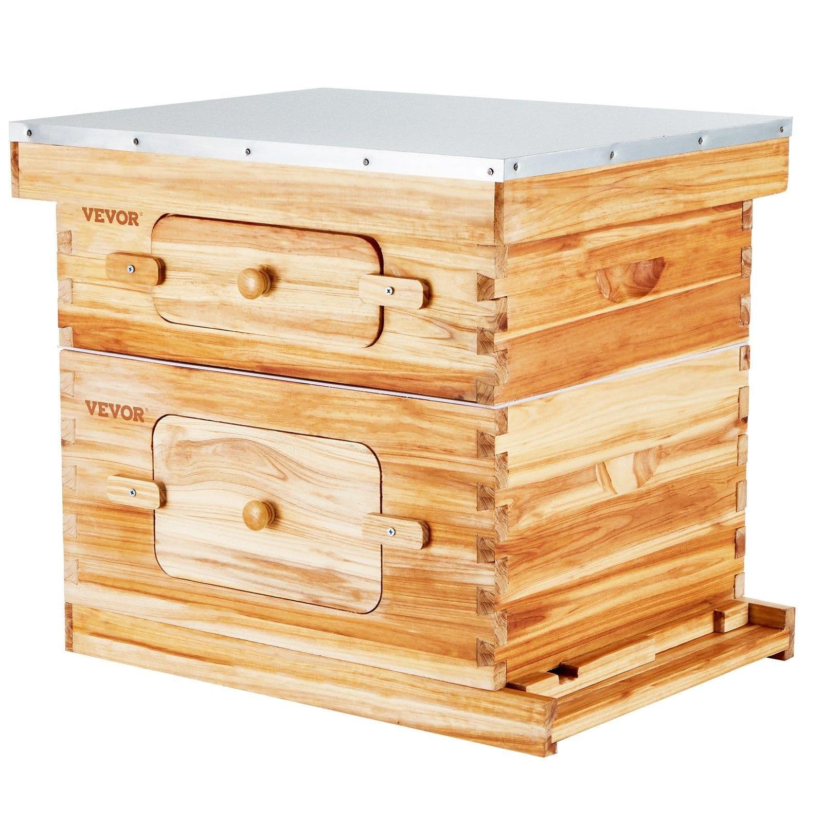 image-VEVOR Bee Hive 20 Frame Bee Hives Starter Kit, Beeswax Coated Fir Wood, 1 Deep + 1 Medium Bee Boxes Langstroth Beehive Kit, Transparent Acrylic Windows with Foundations for Beginners Pro Beekeepers