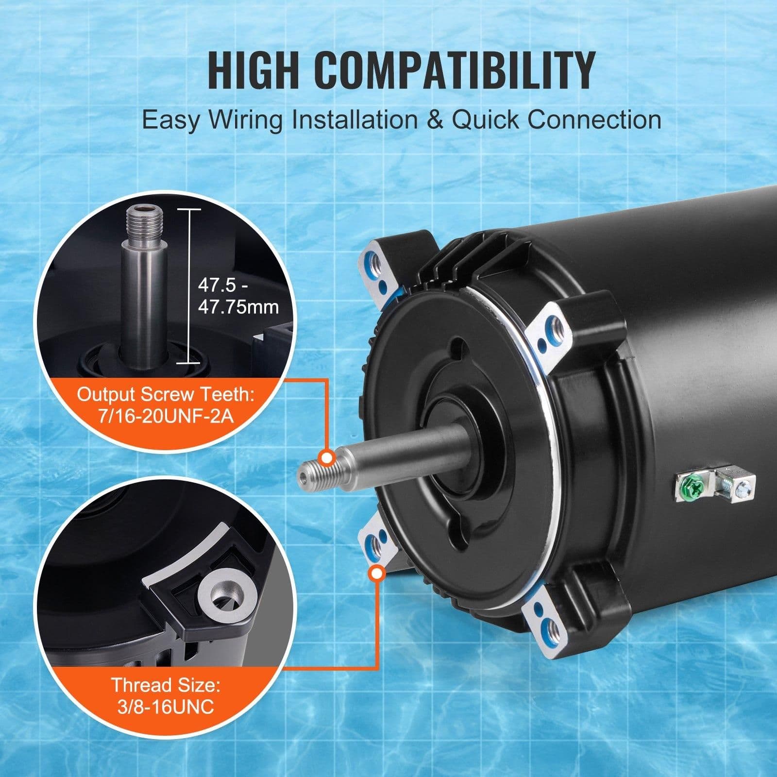 image-VEVOR 1 HP Pool Pump Motor, 56J Frame, 115V(9.8 Amps)/230V(4.9 Amps) 3450 RPM, 60Hz, 1.4 Service Factor, 90μF/250V Capacitor, CCW Rotation Round Flange Replacement Motor