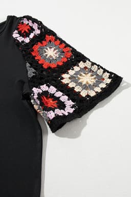 image-White Floral Crochet Top - Short Sleeve, Chic Round Neck, Relaxed Fit