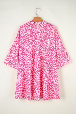 image-Leopard Print Mini Dress - Pink Long Sleeve Button Front