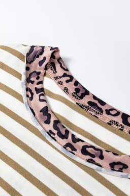 image-Khaki Stripe Leopard Patchwork T-Shirt