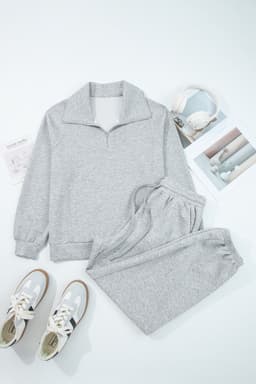 image-Black Zip Collar Long Sleeve Jogger Set