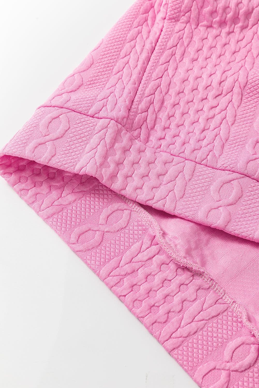 image-Pink Textured Shorts Set with Contrast Trim, Cap Sleeve Tee, Sizes S-2XL