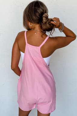 image-Pink Sleeveless V Neck Jersey Romper with Pockets