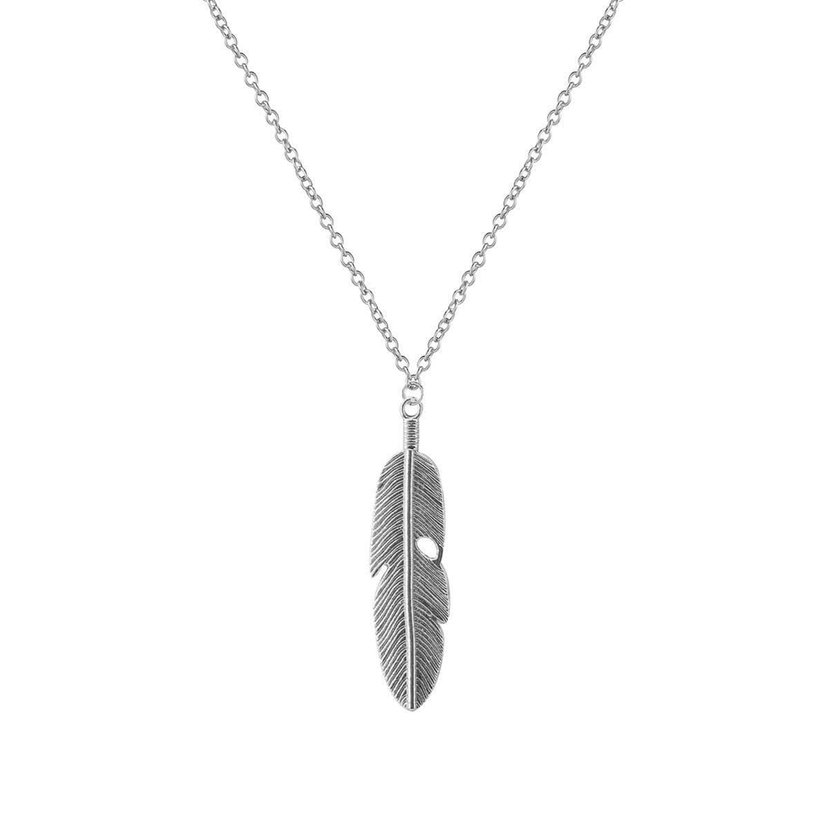 image-European and American cross-border bohemian style vintage element clavicle chain feather tassel shape jewelry necklace XL264