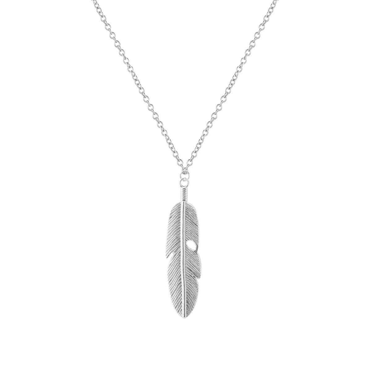 image-European and American cross-border bohemian style vintage element clavicle chain feather tassel shape jewelry necklace XL264