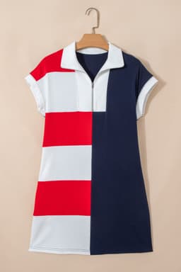 image-Navy Blue Americana Striped Zip Collar T Shirt Dress