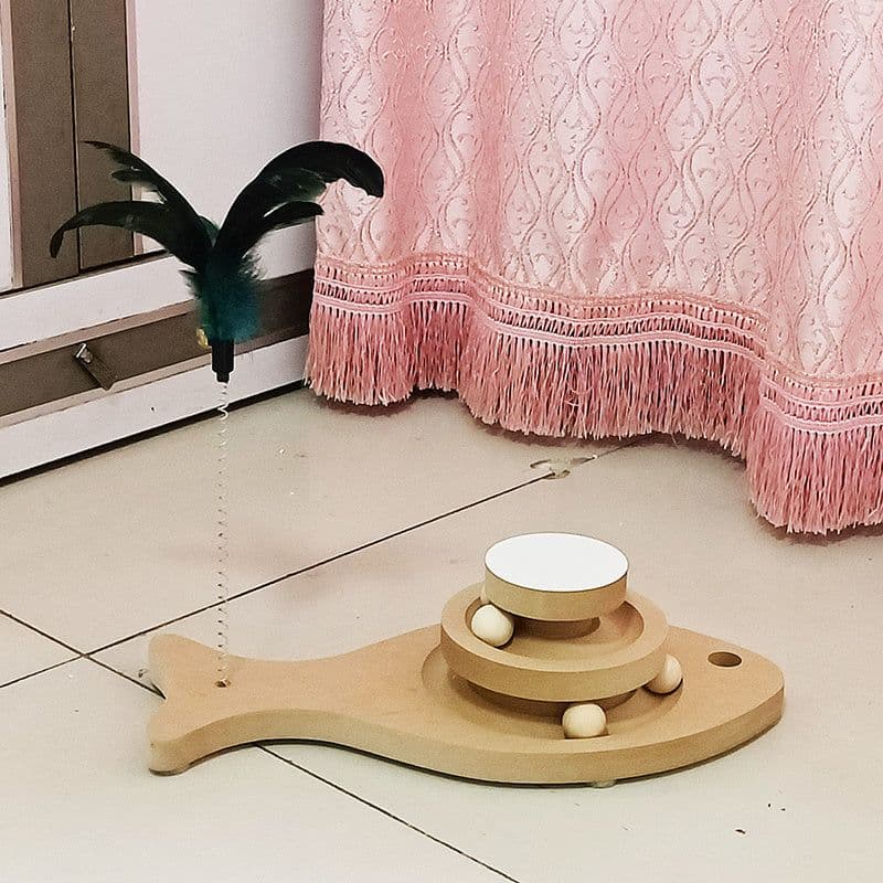 image-Cat Toys From Solid Wood Cat Turntable Bite-resistant Funny Cat Stick Cat Supplies