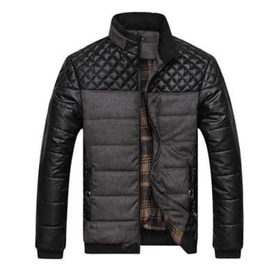 image-Winter Fashion Men's Jackets and Coats Outerwear 4XL PU Patchwork Stitching Self-cultivation Collar