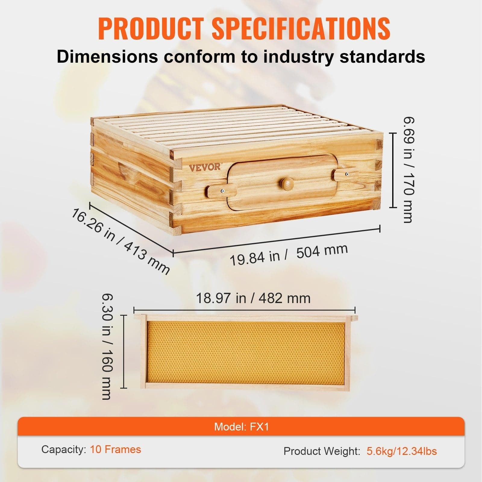 image-VEVOR Bee Hive Medium Box Starter Kit, 100% Beeswax Coated Natural Cedar Wood, Langstroth Beehive Kit with 10 Frames and Foundations, Transparent Acrylic Bee Windows for Beginners and Pro Beekeepers