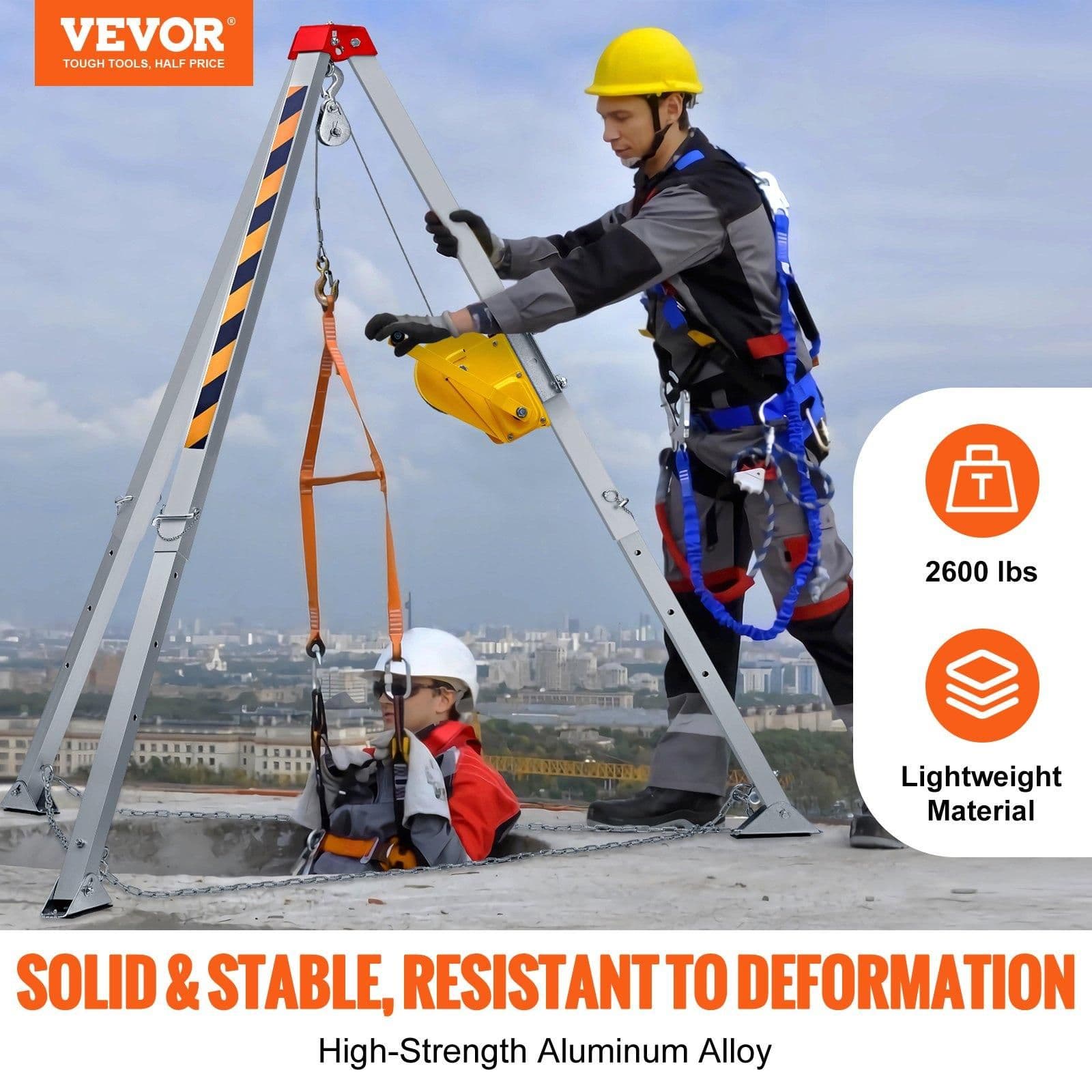 image-VEVOR Confined Space Rescue Tripod Kit - 8' Legs, 2600 lbs Winch