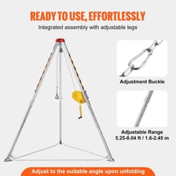 image-VEVOR Confined Space Rescue Tripod Kit - 8' Legs, 2600 lbs Winch