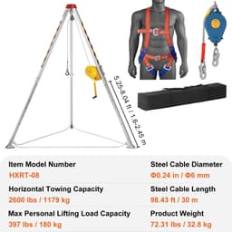 image-VEVOR Confined Space Rescue Tripod Kit - 8' Legs, 2600 lbs Winch