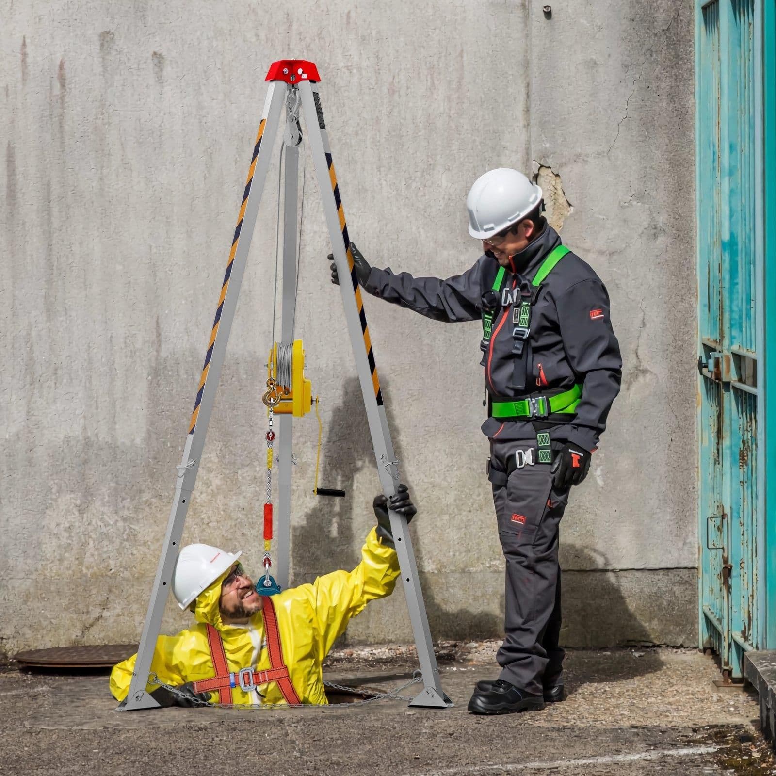 image-VEVOR Confined Space Rescue Tripod Kit - 8' Legs, 2600 lbs Winch