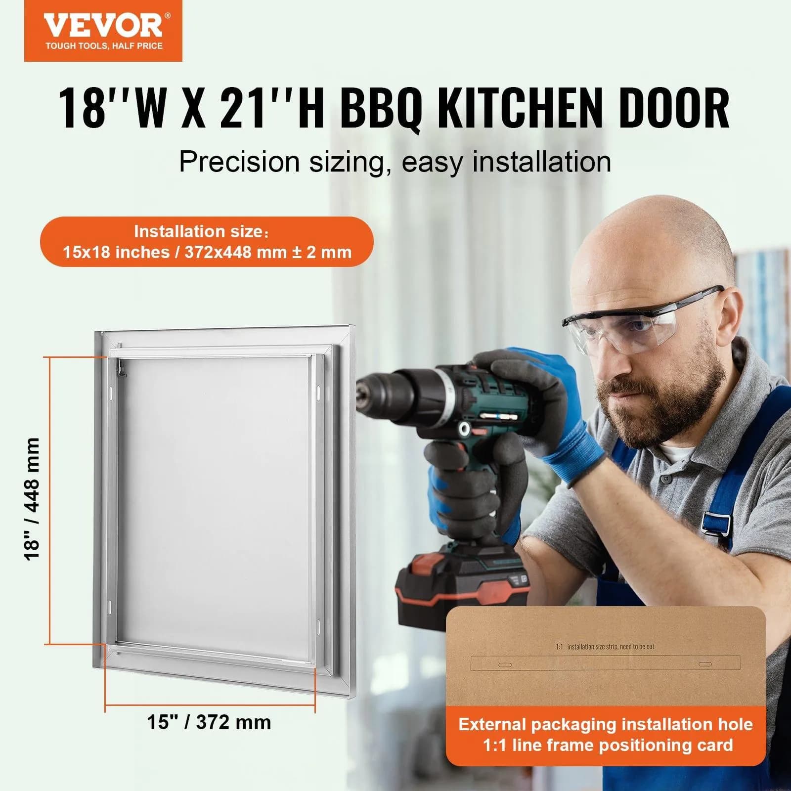 image-VEVOR BBQ Access Door, 18W x 21H Inch Single Outdoor Kitchen Door, Stainless Steel Flush Mount Door, Wall Vertical Door with Recessed Handle, for BBQ Island, Grilling Station, Outside Cabinet