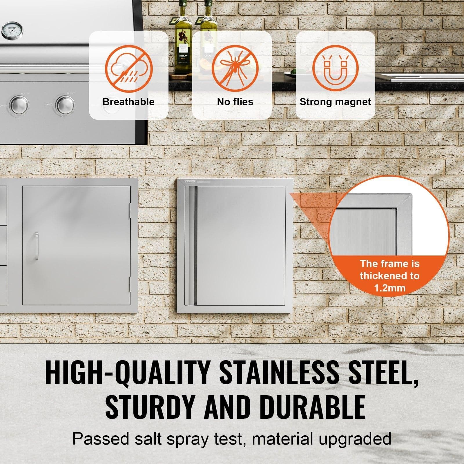 image-VEVOR BBQ Access Door, 18W x 21H Inch Single Outdoor Kitchen Door, Stainless Steel Flush Mount Door, Wall Vertical Door with Recessed Handle, for BBQ Island, Grilling Station, Outside Cabinet