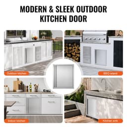 image-VEVOR BBQ Access Door, 18W x 21H Inch Single Outdoor Kitchen Door, Stainless Steel Flush Mount Door, Wall Vertical Door with Recessed Handle, for BBQ Island, Grilling Station, Outside Cabinet