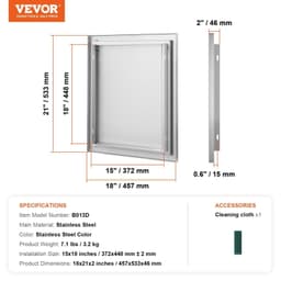 image-VEVOR BBQ Access Door, 18W x 21H Inch Single Outdoor Kitchen Door, Stainless Steel Flush Mount Door, Wall Vertical Door with Recessed Handle, for BBQ Island, Grilling Station, Outside Cabinet