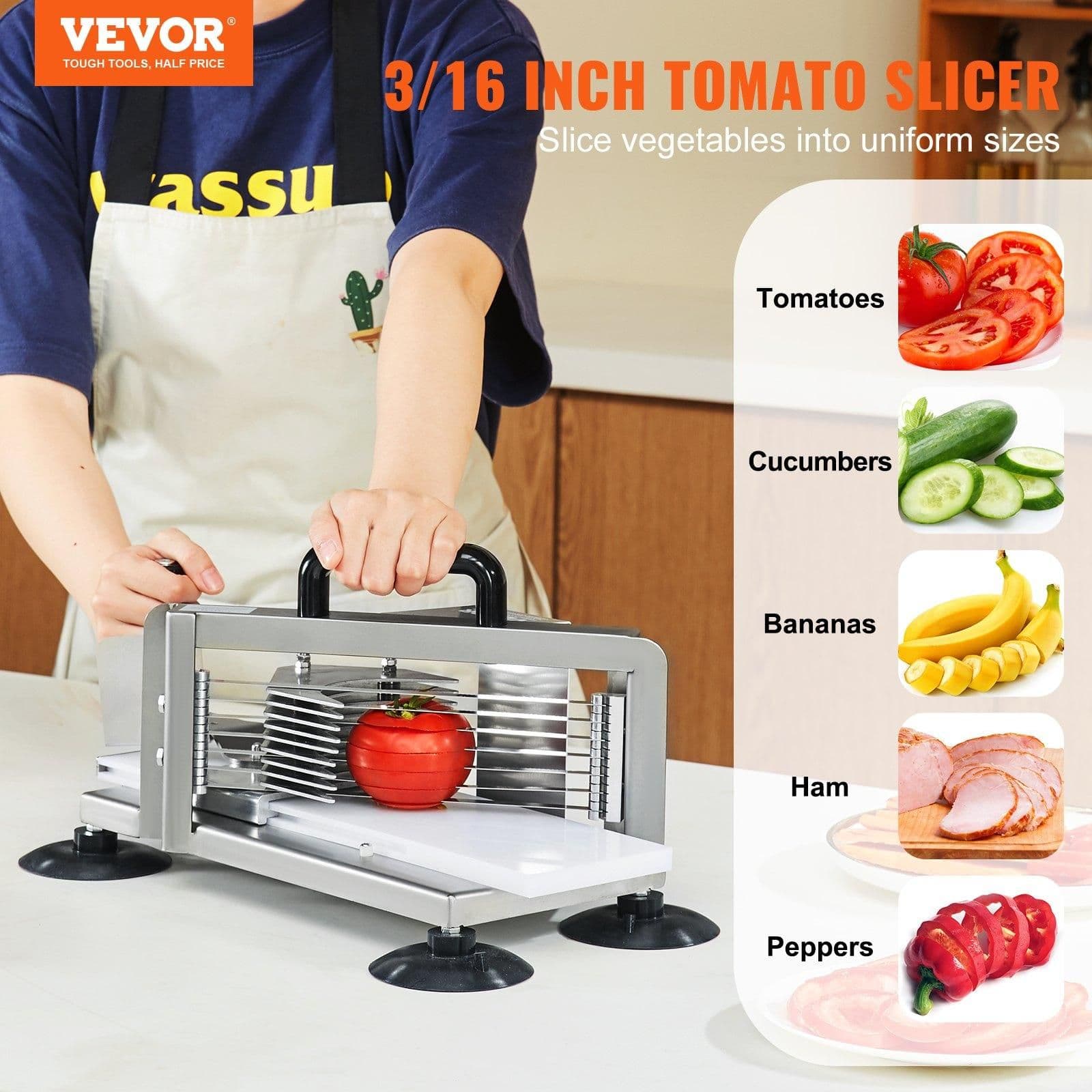 image-VEVOR Commercial Tomato Slicer - 3/16" Stainless Steel Manual