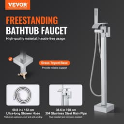image-VEVOR Freestanding Bathtub Faucet, Floor Mount, Freestanding Tub Filler, Shower Mixer Taps, Two Water Modes, 360° Swivel Spout, for Bathing & Showering Pet Bathing Cleaning Drains Toilet Flushing