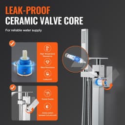image-VEVOR Freestanding Bathtub Faucet, Floor Mount, Freestanding Tub Filler, Shower Mixer Taps, Two Water Modes, 360° Swivel Spout, for Bathing & Showering Pet Bathing Cleaning Drains Toilet Flushing