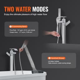 image-VEVOR Freestanding Bathtub Faucet, Floor Mount, Freestanding Tub Filler, Shower Mixer Taps, Two Water Modes, 360° Swivel Spout, for Bathing & Showering Pet Bathing Cleaning Drains Toilet Flushing
