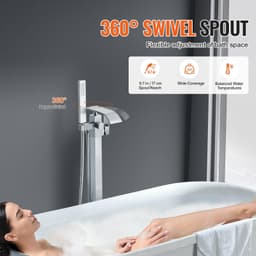 image-VEVOR Freestanding Bathtub Faucet, Floor Mount, Freestanding Tub Filler, Shower Mixer Taps, Two Water Modes, 360° Swivel Spout, for Bathing & Showering Pet Bathing Cleaning Drains Toilet Flushing