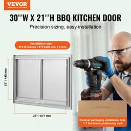 image-VEVOR BBQ Access Door, 30W x 21H Inch Double Outdoor Kitchen Door, Stainless Steel Flush Mount Door, Wall Vertical Door with Recessed Handles , for BBQ Island, Grilling Station, Outside Cabinet