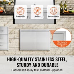 image-VEVOR BBQ Access Door, 30W x 21H Inch Double Outdoor Kitchen Door, Stainless Steel Flush Mount Door, Wall Vertical Door with Recessed Handles , for BBQ Island, Grilling Station, Outside Cabinet