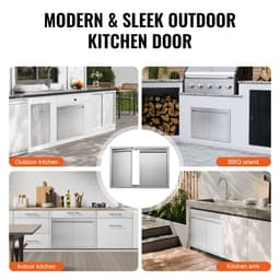 image-VEVOR BBQ Access Door, 30W x 21H Inch Double Outdoor Kitchen Door, Stainless Steel Flush Mount Door, Wall Vertical Door with Recessed Handles , for BBQ Island, Grilling Station, Outside Cabinet
