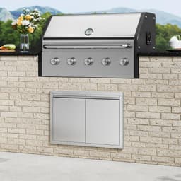 image-VEVOR BBQ Access Door, 30W x 21H Inch Double Outdoor Kitchen Door, Stainless Steel Flush Mount Door, Wall Vertical Door with Recessed Handles , for BBQ Island, Grilling Station, Outside Cabinet