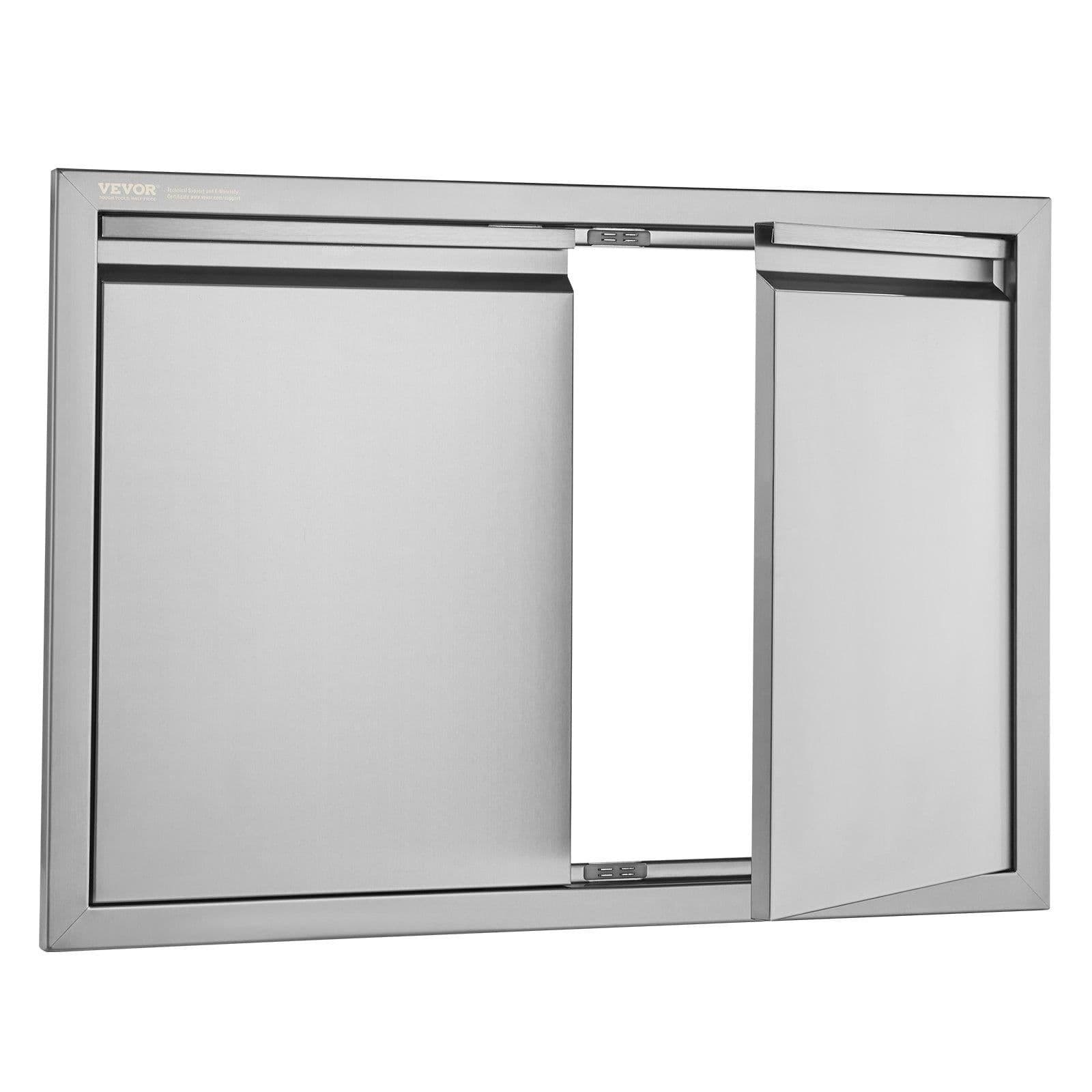 image-VEVOR BBQ Access Door, 30W x 21H Inch Double Outdoor Kitchen Door, Stainless Steel Flush Mount Door, Wall Vertical Door with Recessed Handles , for BBQ Island, Grilling Station, Outside Cabinet