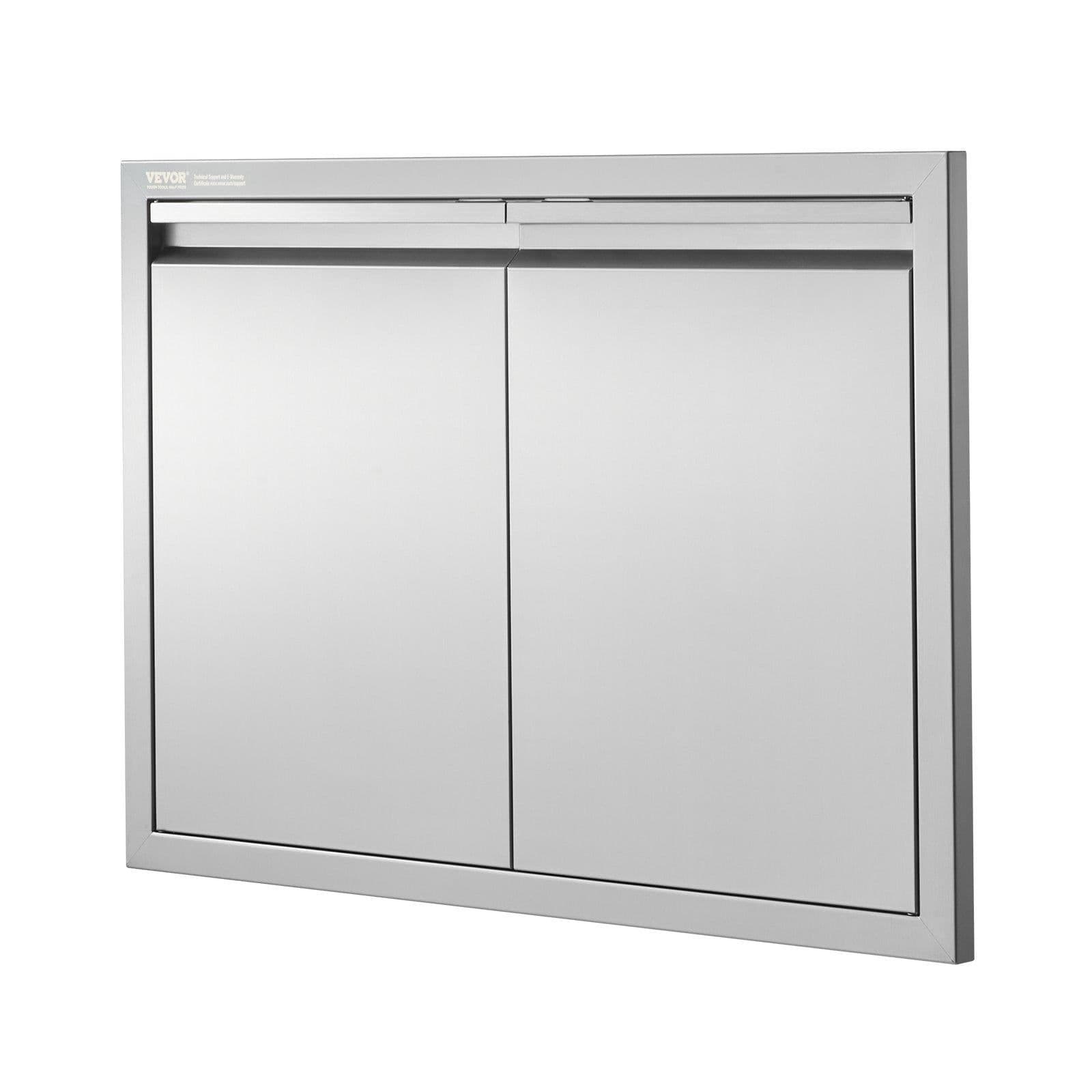image-VEVOR BBQ Access Door, 30W x 21H Inch Double Outdoor Kitchen Door, Stainless Steel Flush Mount Door, Wall Vertical Door with Recessed Handles , for BBQ Island, Grilling Station, Outside Cabinet