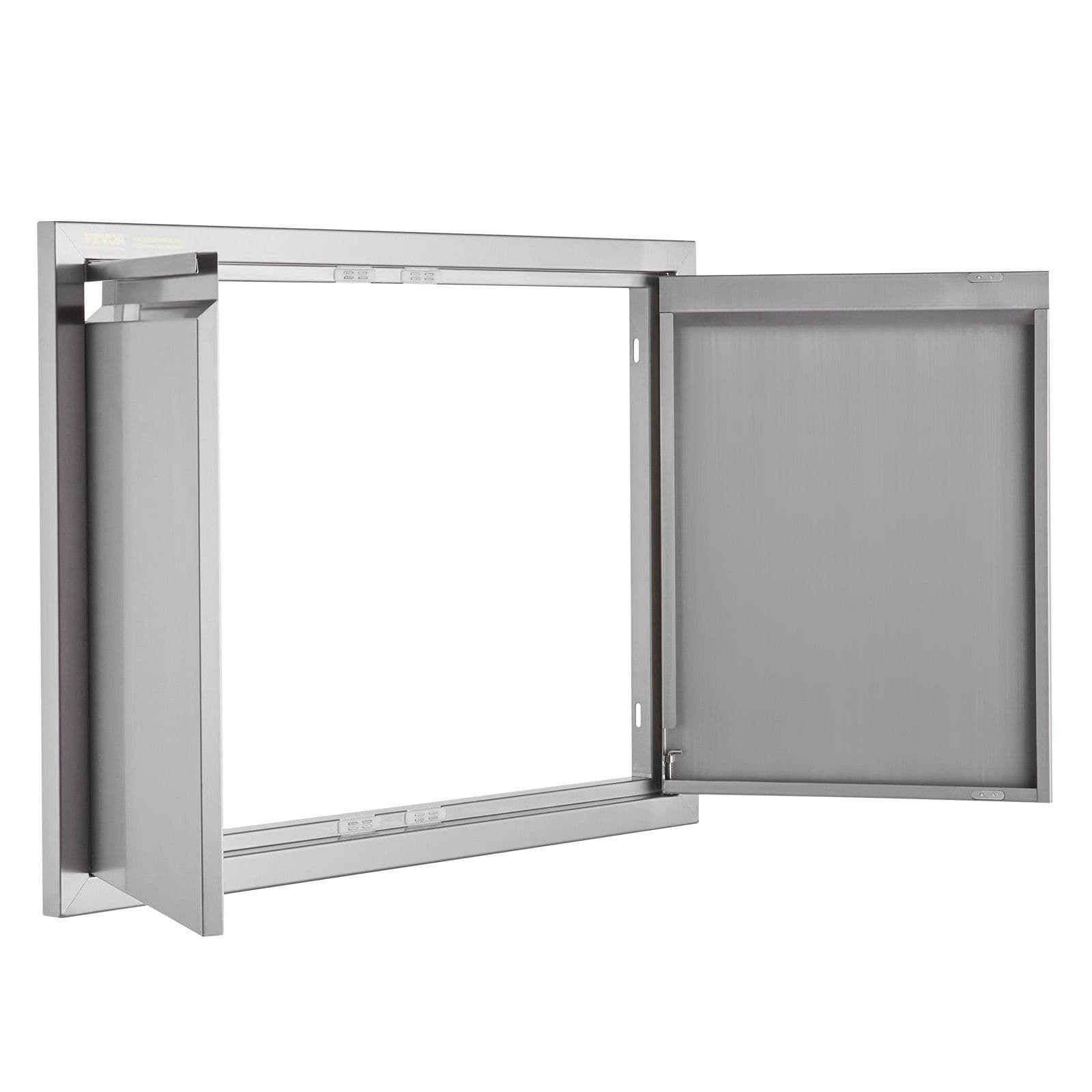 image-VEVOR BBQ Access Door, 30W x 21H Inch Double Outdoor Kitchen Door, Stainless Steel Flush Mount Door, Wall Vertical Door with Recessed Handles , for BBQ Island, Grilling Station, Outside Cabinet