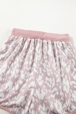 image-Khaki Leopard Shorts Arched Hem Elastic Waist