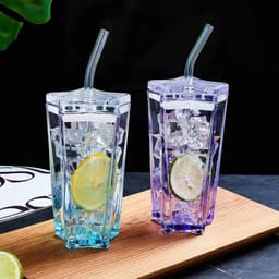 image-New Glass Water Cup Five-pointed Star Cup With Straw