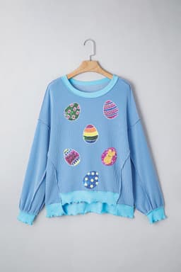 image-Myosotis Sequin Easter Egg Twisted Rib Color Block Top