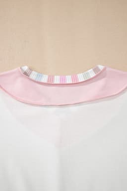 image-White Rainbow Stripe Color Block V Neck Long Sleeve Top