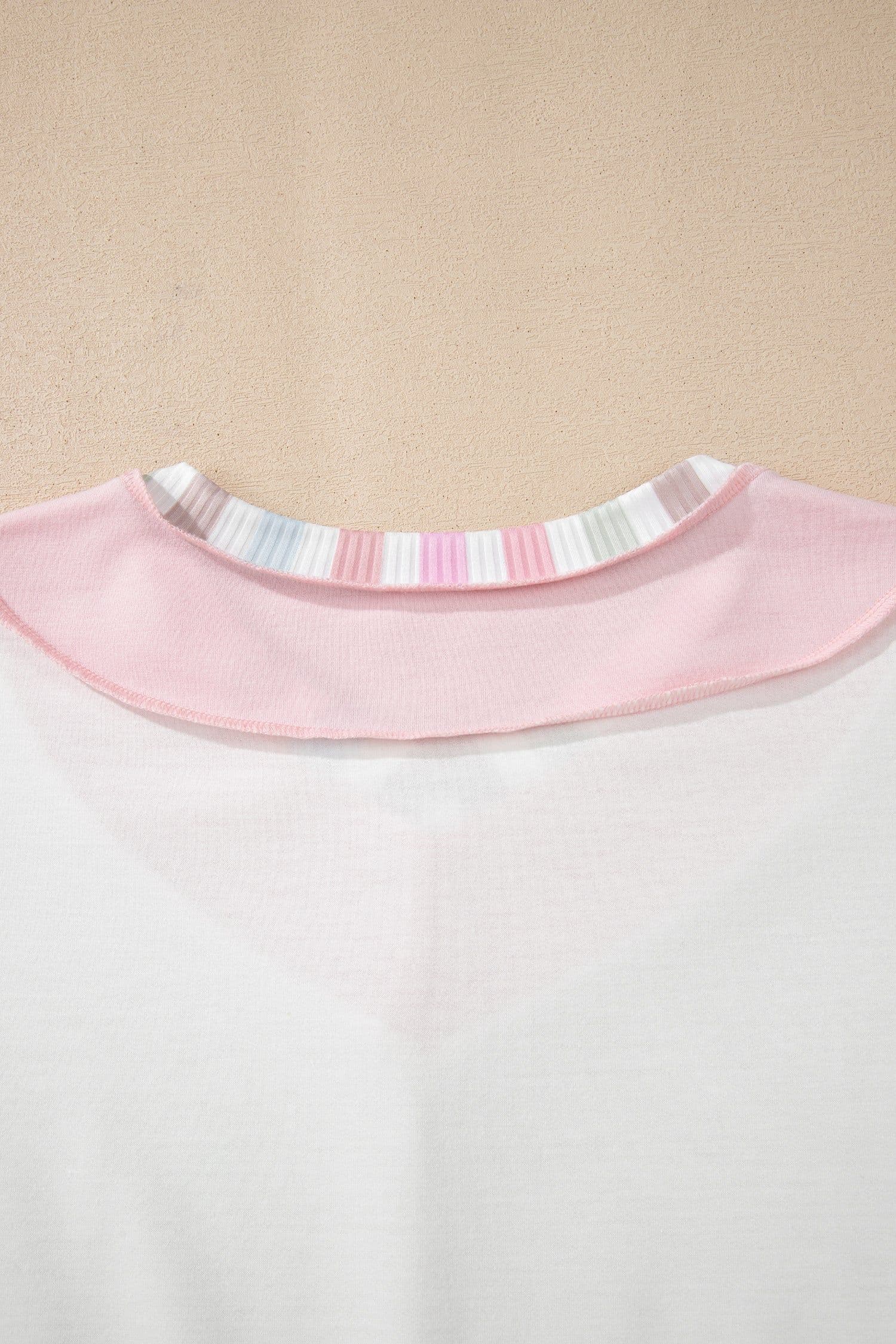 image-White Rainbow Stripe Color Block V Neck Long Sleeve Top