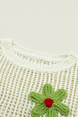 image-White Crochet Flower Hollow-out Sweater T-Shirt