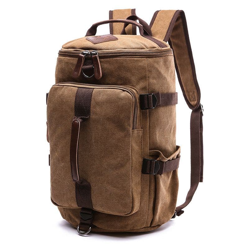 image-Backpack Wholesale Vertical Square European and American Style Travel Canvas Bag Outdoor Large Capacity Round Barrel Student School Bag