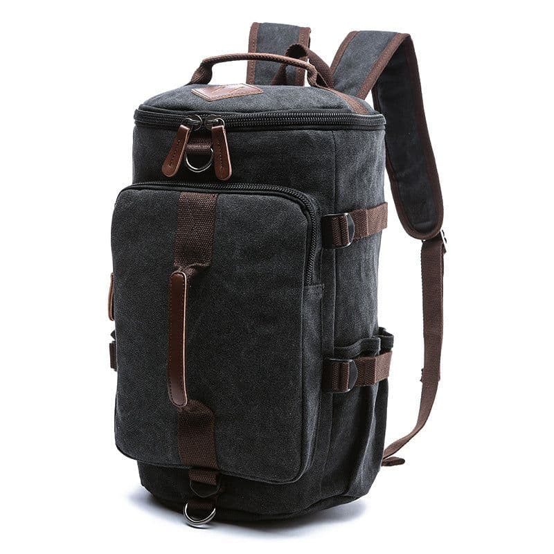 image-Backpack Wholesale Vertical Square European and American Style Travel Canvas Bag Outdoor Large Capacity Round Barrel Student School Bag