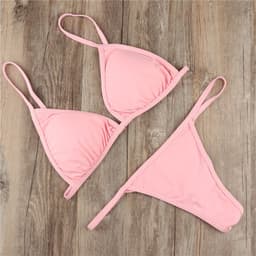 image-Cross-border European and American new sexy bikini ladies thong solid color large size swimsuit nylon chest pad multicolor