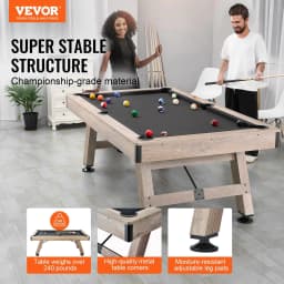 image-VEVOR Billiards Table, 7 ft Pool Table, Adjust Legs Stable Billiards Table, Pool Table Set Includes Balls, Cues, Chalks and Brush, Wood Color with Black Cloth, Perfect for Family Game Room Kids Adults