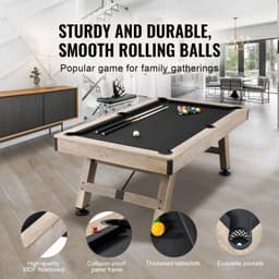 image-VEVOR Billiards Table, 7 ft Pool Table, Adjust Legs Stable Billiards Table, Pool Table Set Includes Balls, Cues, Chalks and Brush, Wood Color with Black Cloth, Perfect for Family Game Room Kids Adults