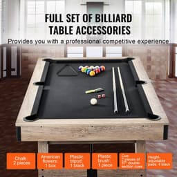 image-VEVOR Billiards Table, 7 ft Pool Table, Adjust Legs Stable Billiards Table, Pool Table Set Includes Balls, Cues, Chalks and Brush, Wood Color with Black Cloth, Perfect for Family Game Room Kids Adults